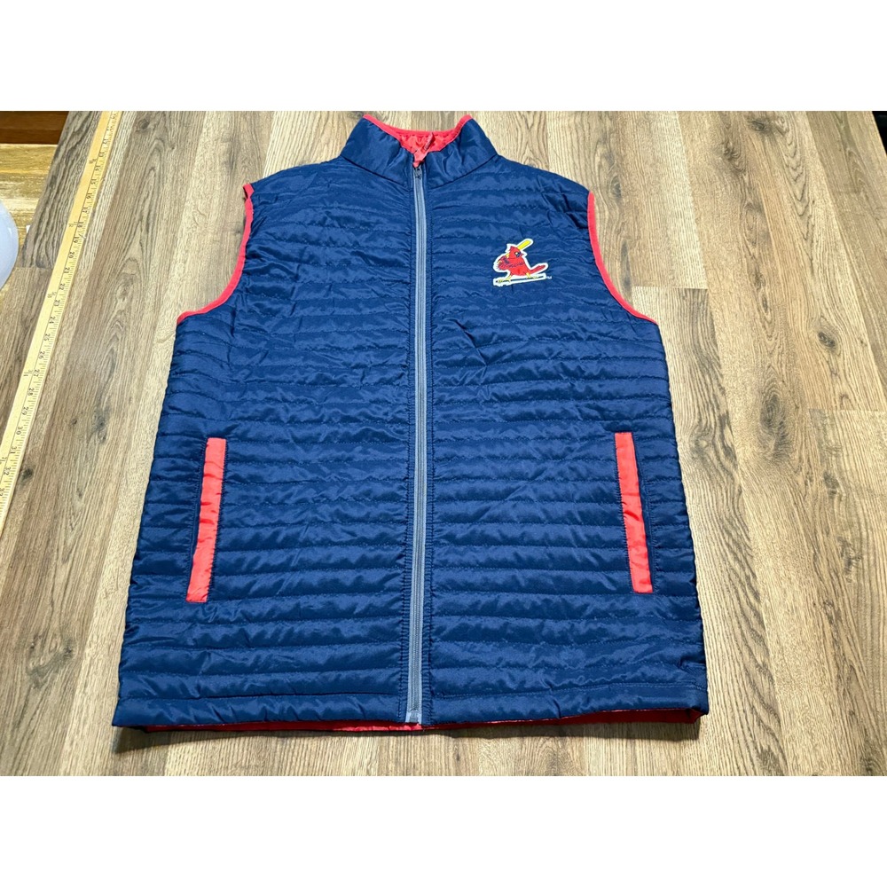 MLB St Louis Cardinals Puffer Vest Mens XL Blue Red Fan Gear Quilted Excellent